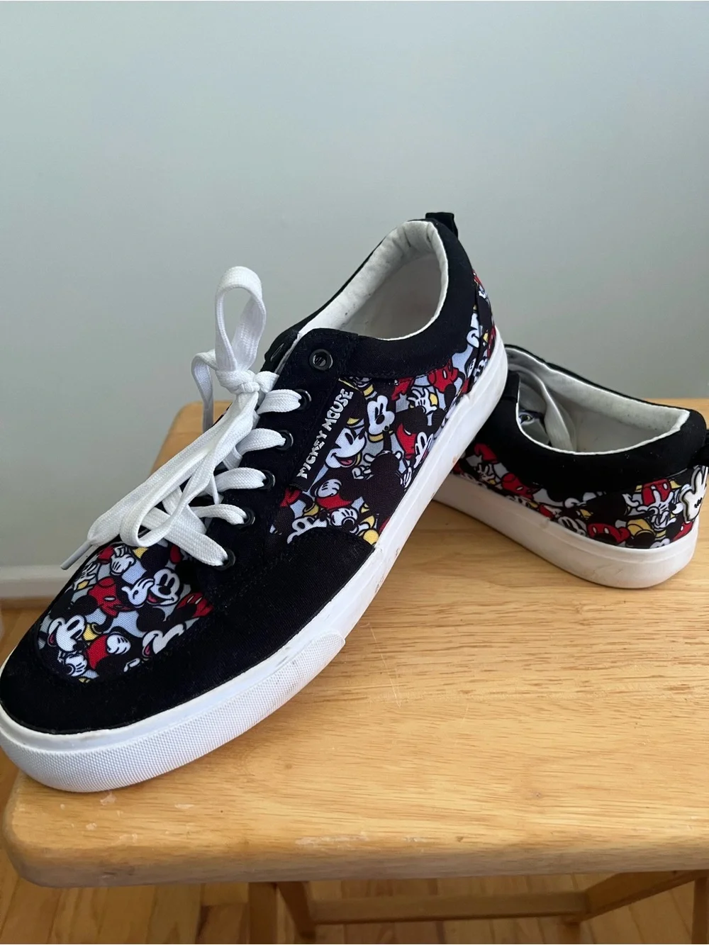 Disney Black Mickey Mouse Canvas Lace-Up Sneakers with Red and Yellow Accents